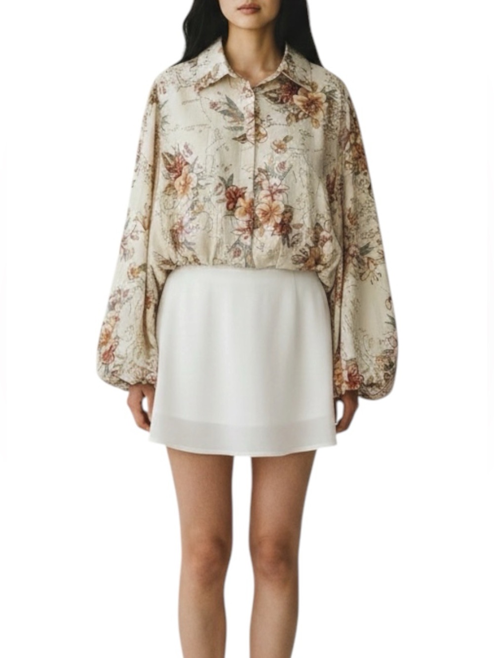 Calypso St. Barth Map Resortwear Linen Blend Cropped Puff Sleeve Blouse Large